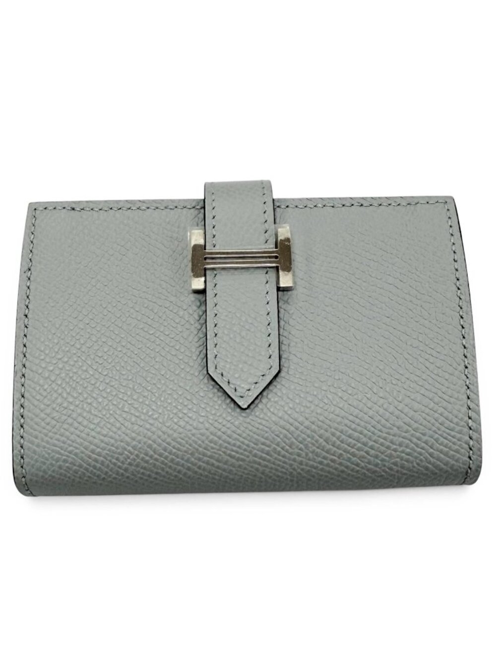 Hermes Bearn Mini Veau Epsom Blue Glacier Silver Compact Wallet